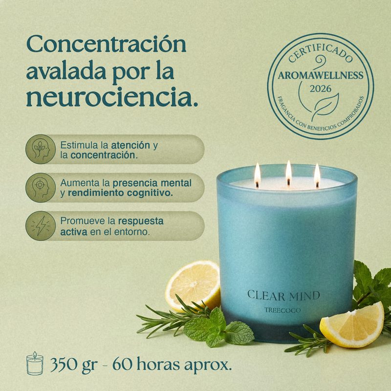 Vela sobre fondo verde con los beneficios para la concentración