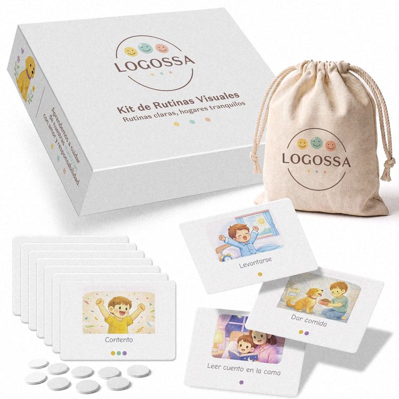 Kit de Rutinas Visuales de Logossa con caja, bolsa y tarjetas