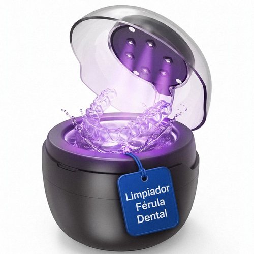 Limpiador de férulas Medala abierto con luz violeta sobre fondo blanco