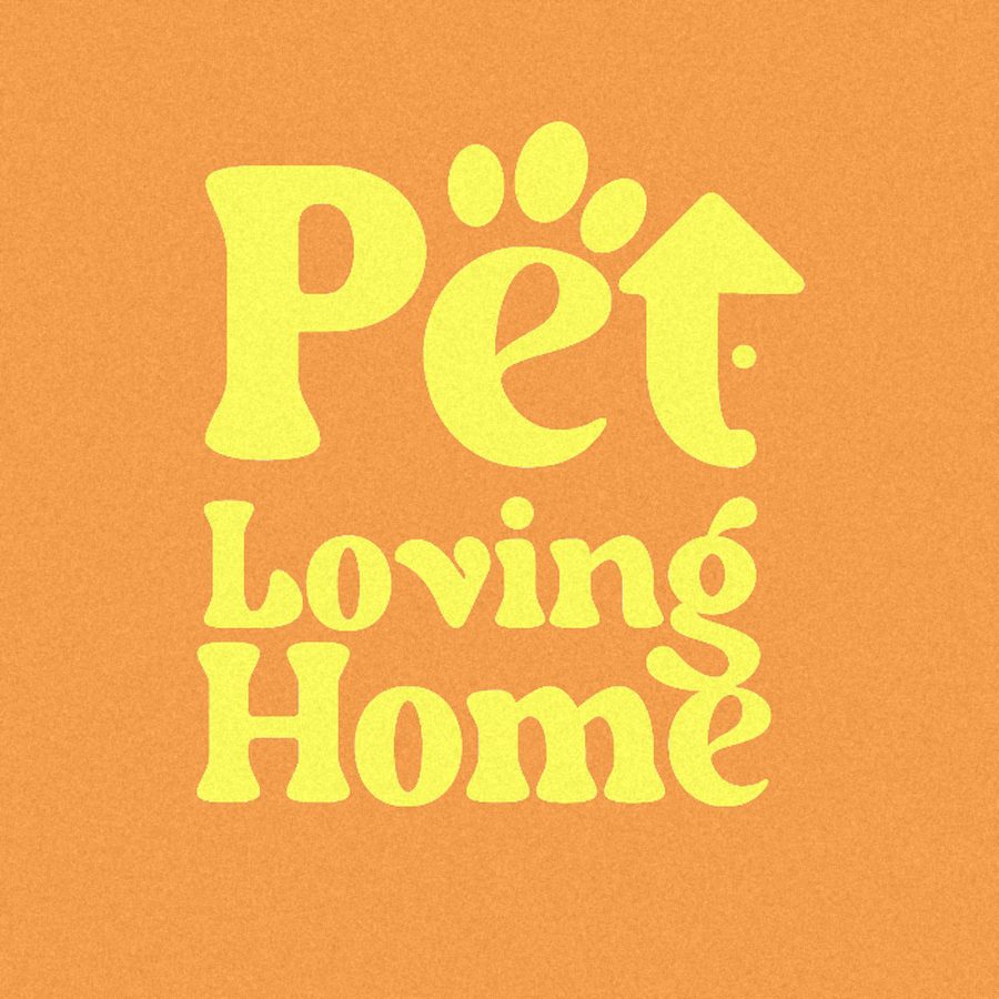 Logo de Pet Loving Home en amarillo sobre fondo naranja